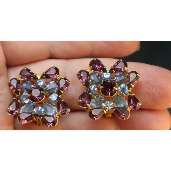 Amazing Kramer Purple Rhinestone Shadow Box Brooch Earrings Set - Picture 6 of 10